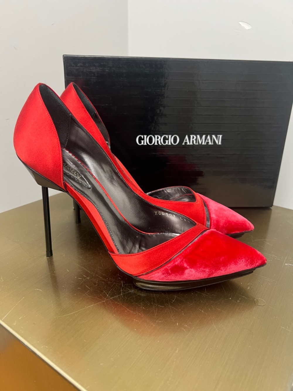 Giorgio Armani Red Velvet and Satin Pointed-Toe Stilettos